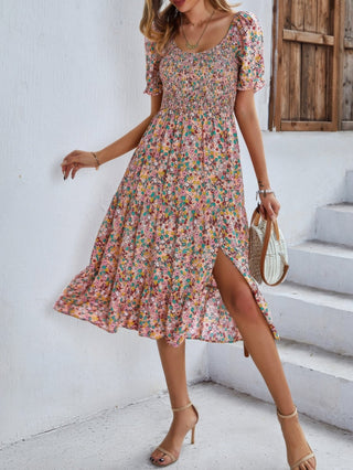 Bohemia Floral Puff Sleeve Flounce Sleeve Dress - Wear Arielle