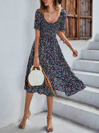 Bohemia Floral Puff Sleeve Flounce Sleeve Dress - Wear Arielle