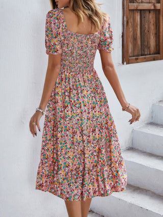 Bohemia Floral Puff Sleeve Flounce Sleeve Dress - Wear Arielle