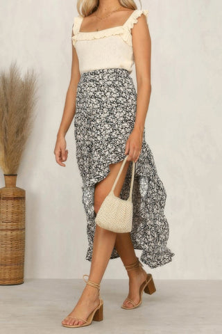 Boho Floral Print Midi Skirt Casual Side Slit Skirt - Wear Arielle