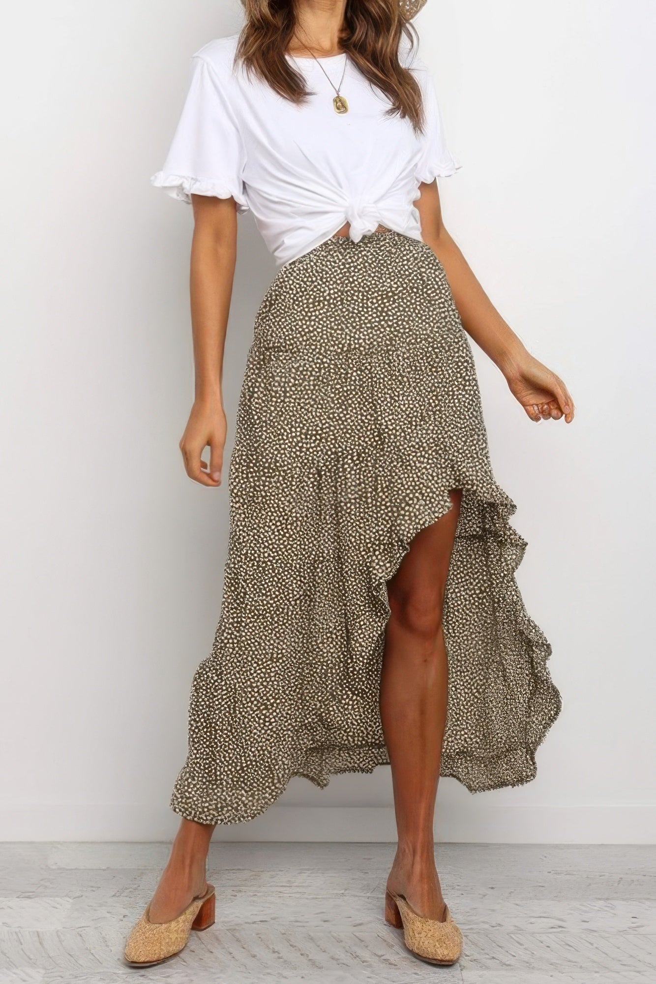 Boho Floral Print Midi Skirt Casual Side Slit Skirt - Wear Arielle