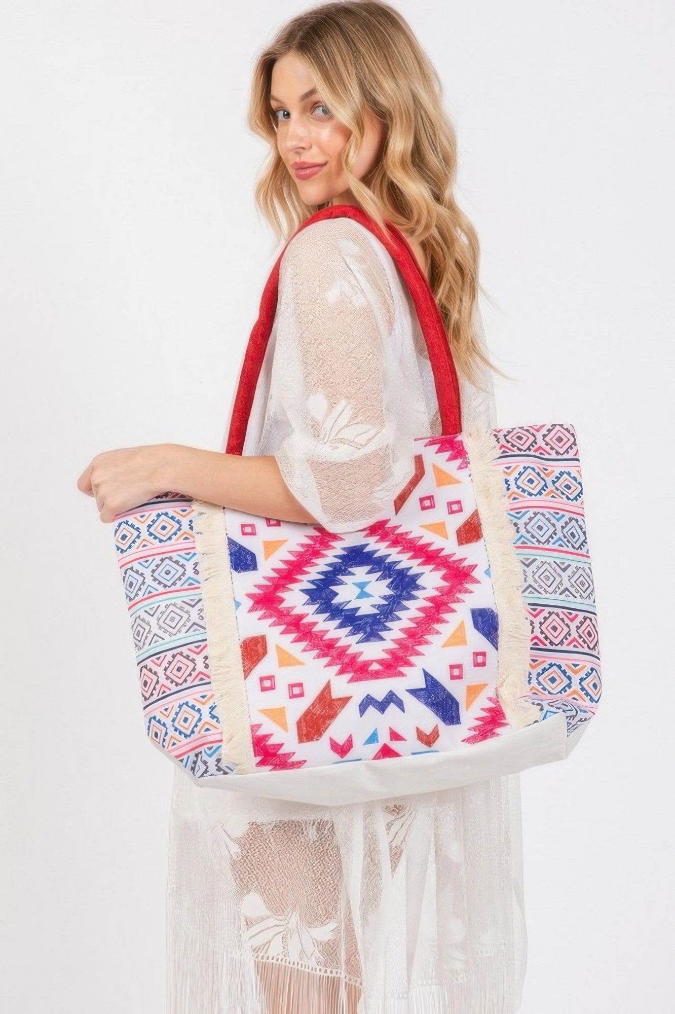 Boho Print Fringe Tote Bag - Wear Arielle