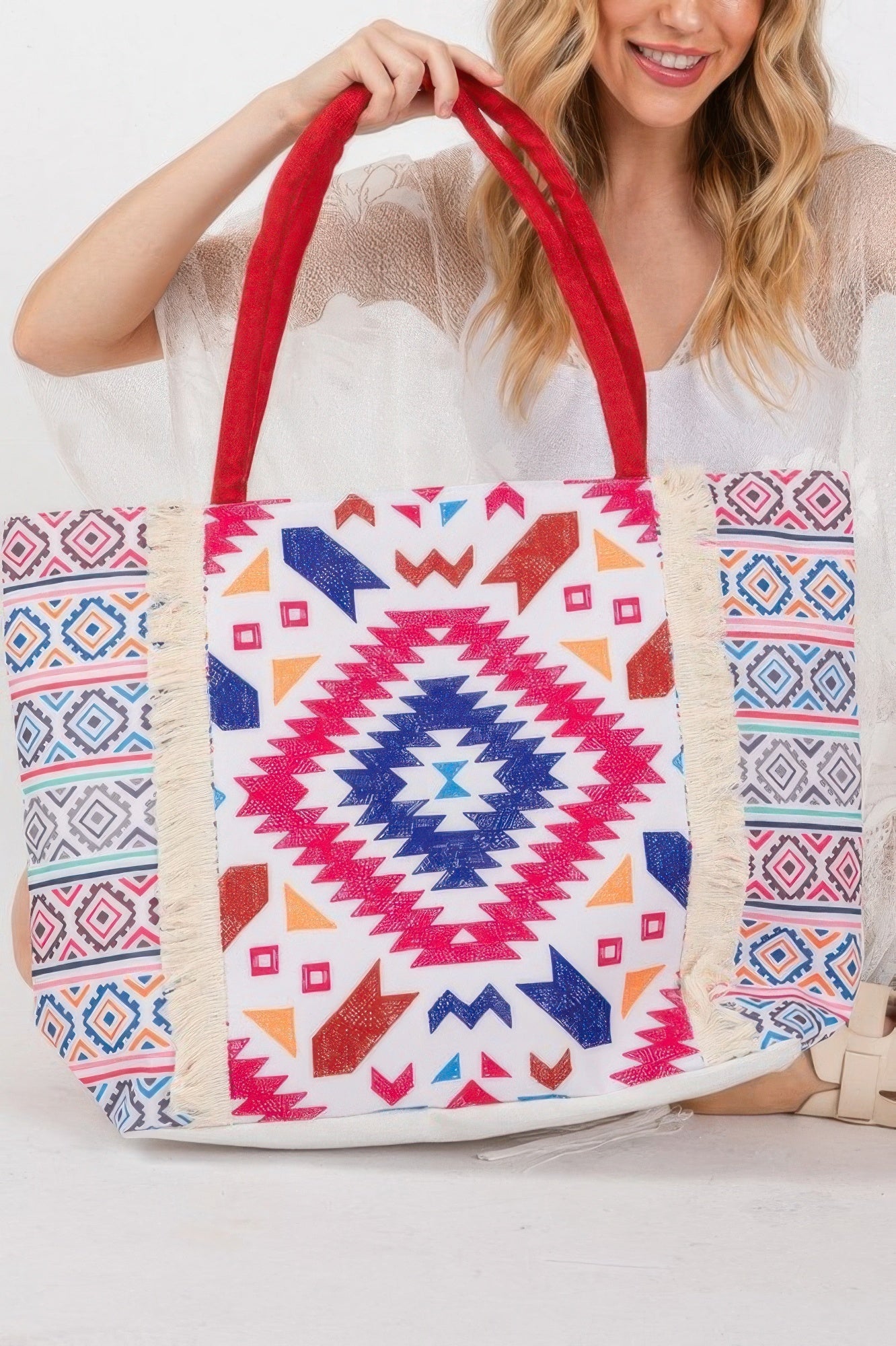 Boho Print Fringe Tote Bag - Wear Arielle