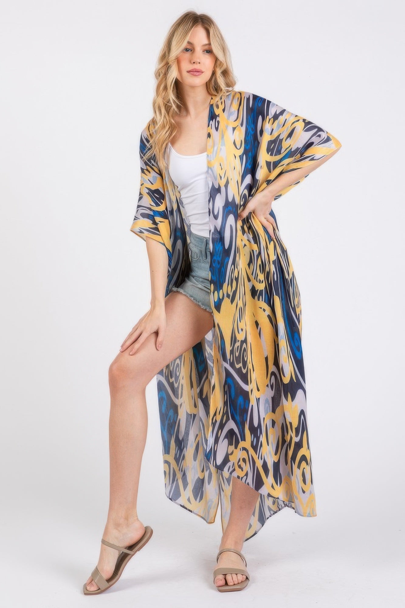 Boho Print Open Front Long Kimono - Wear Arielle