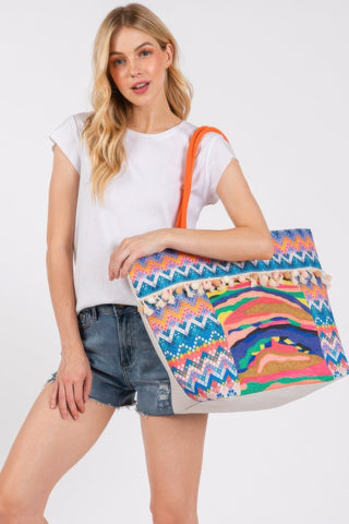 Boho Print Pom Pom Fringe Tote Bag - Wear Arielle