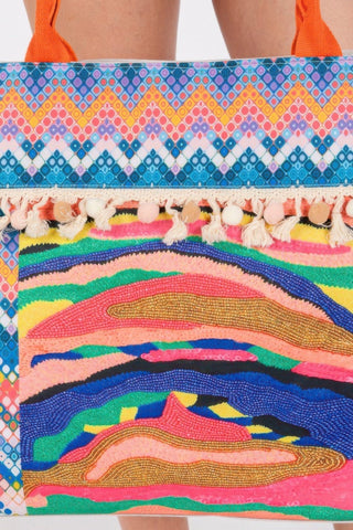Boho Print Pom Pom Fringe Tote Bag - Wear Arielle