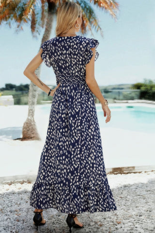 Boho V Neck Wrap Ruffled A Line Long Dress - Wear Arielle
