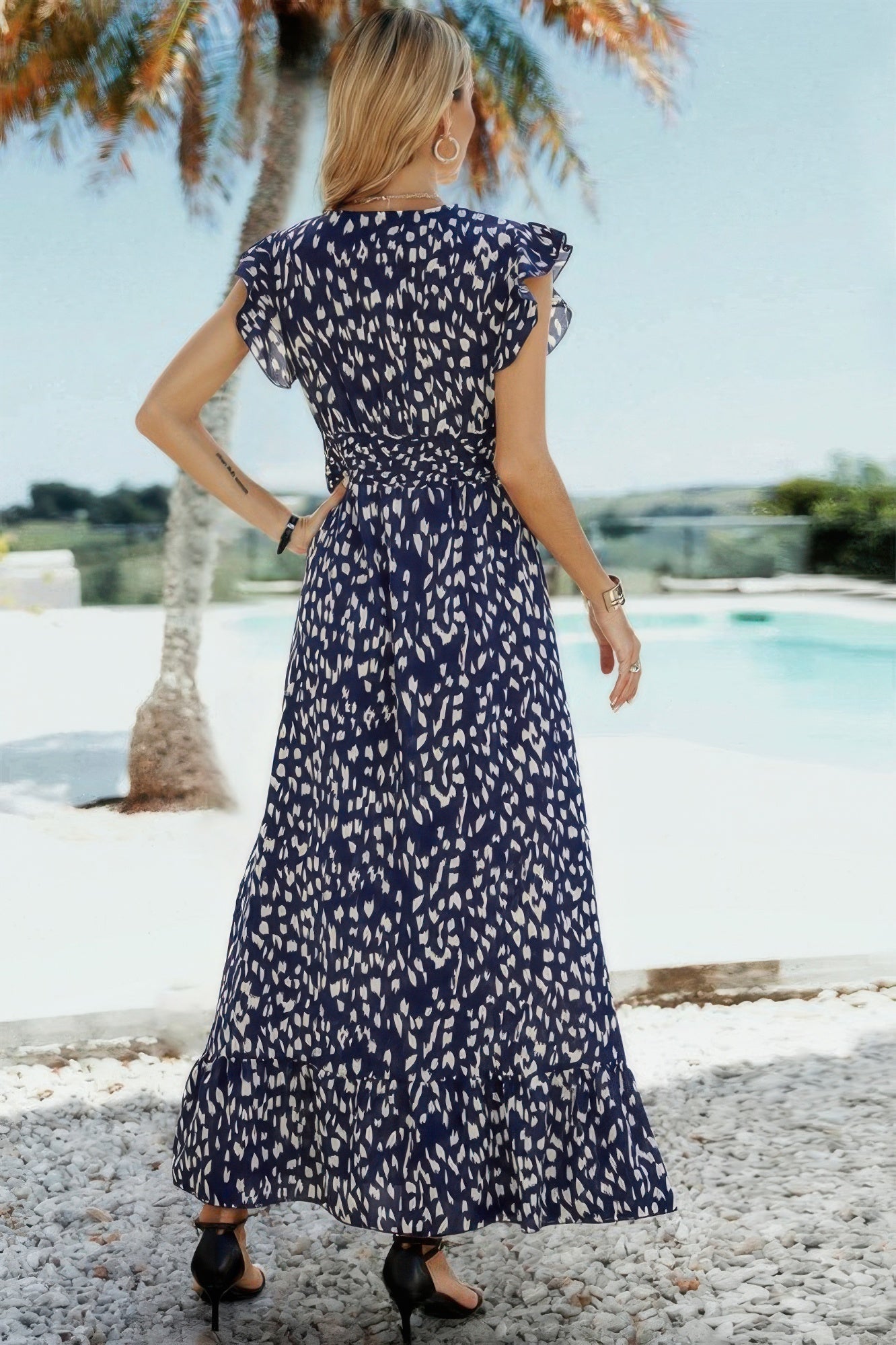 Boho V Neck Wrap Ruffled A Line Long Dress - Wear Arielle