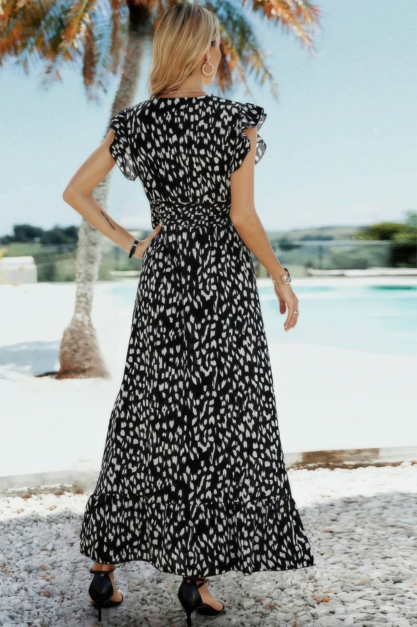 Boho V Neck Wrap Ruffled A Line Long Dress - Wear Arielle