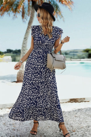 Boho V Neck Wrap Ruffled A Line Long Dress - Wear Arielle