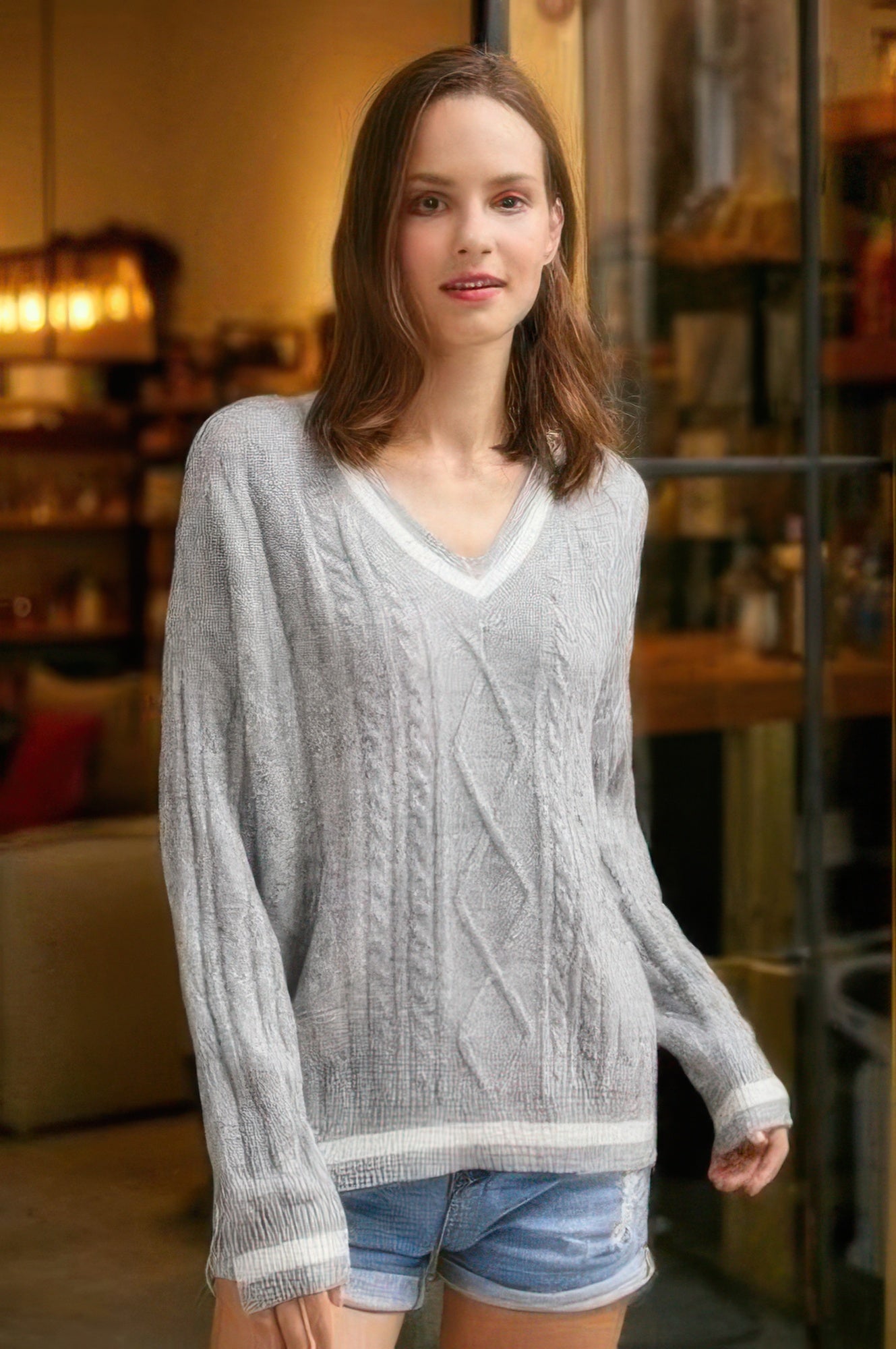 Braid Knit V Neck Sweater - Wear Arielle