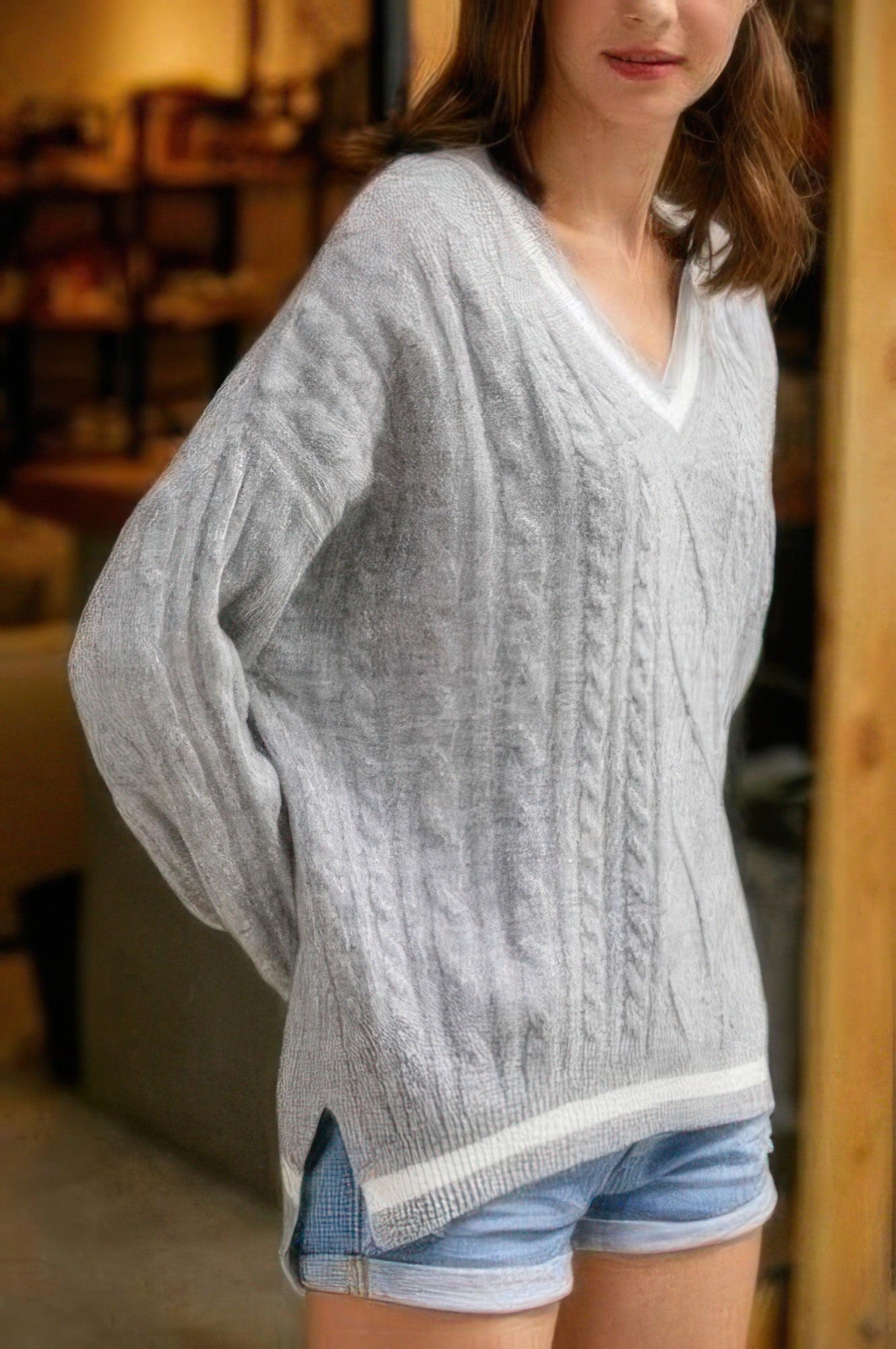 Braid Knit V Neck Sweater - Wear Arielle