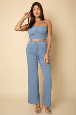 Bustier Crop Cami Top & Slant Pocket Straight Pants - Wear Arielle