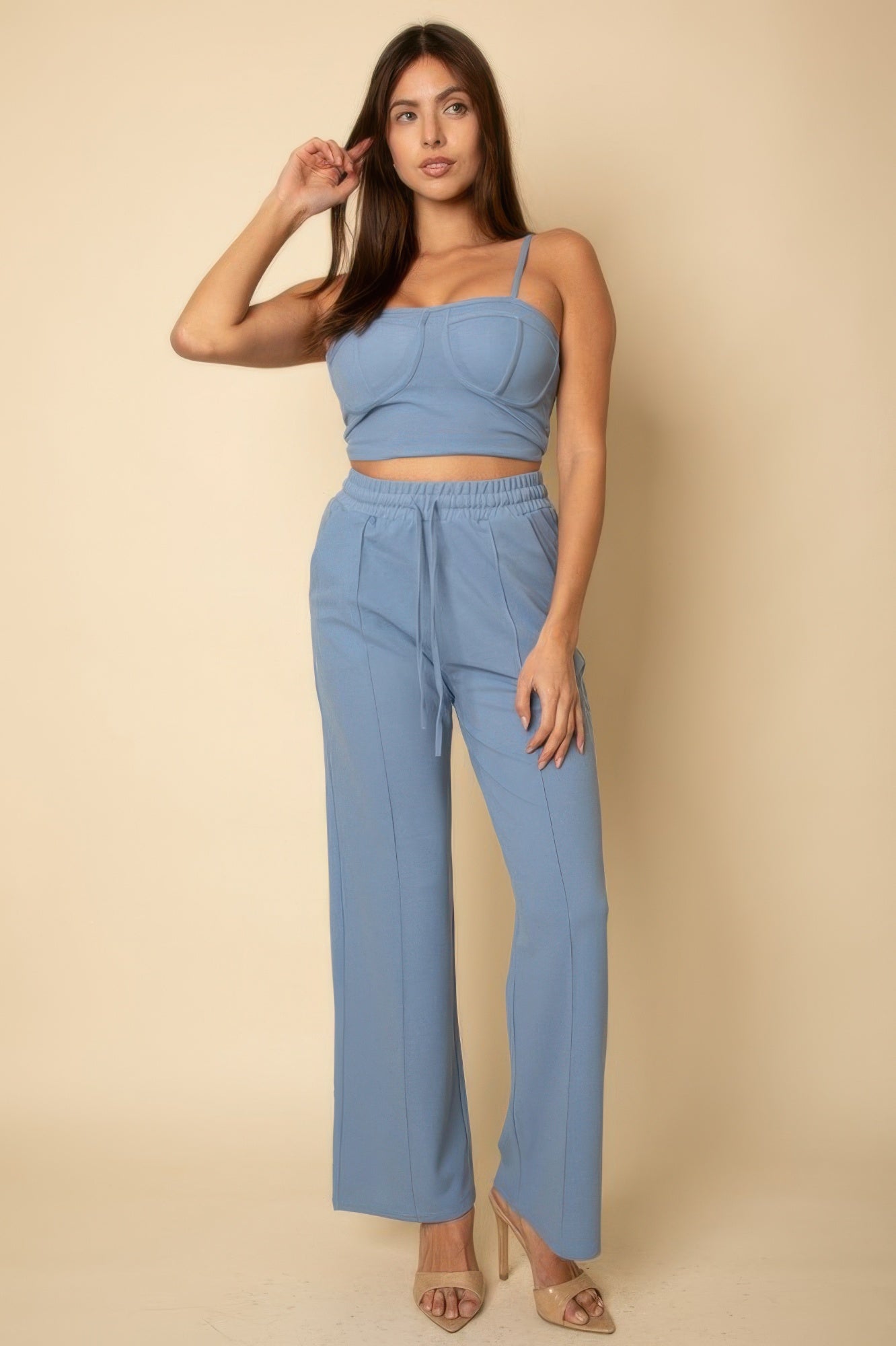 Bustier Crop Cami Top & Slant Pocket Straight Pants - Wear Arielle