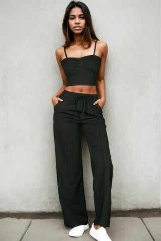 Bustier Crop Cami Top & Slant Pocket Straight Pants - Wear Arielle