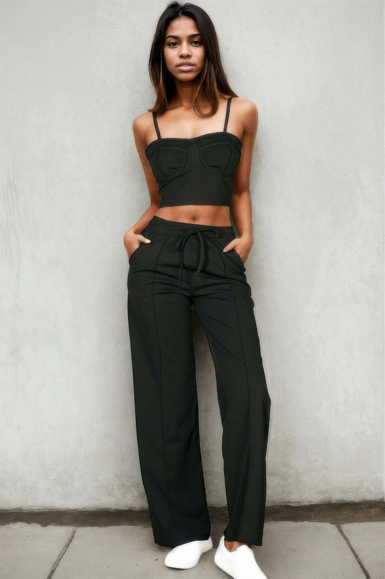 Bustier Crop Cami Top & Slant Pocket Straight Pants - Wear Arielle