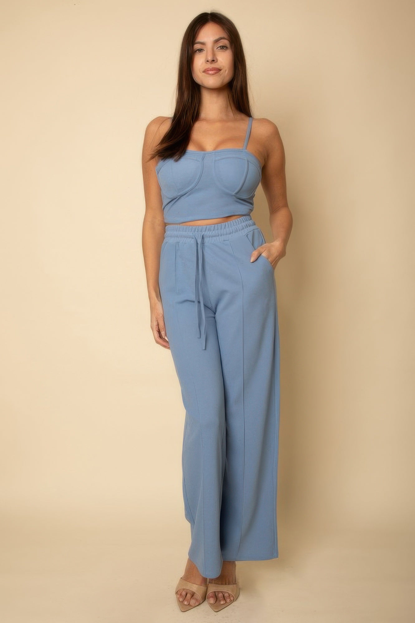 Bustier Crop Cami Top & Slant Pocket Straight Pants - Wear Arielle