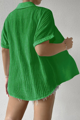 Button Down Lapel Pockets Loose Solid Shirt - Wear Arielle