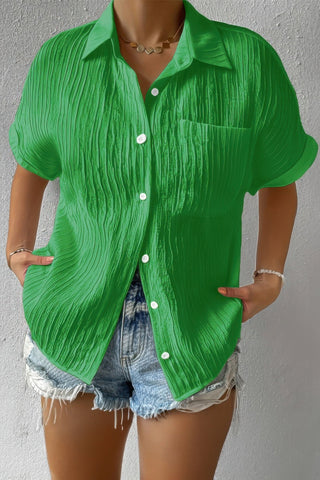 Button Down Lapel Pockets Loose Solid Shirt - Wear Arielle