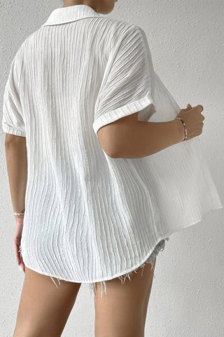 Button Down Lapel Pockets Loose Solid Shirt - Wear Arielle