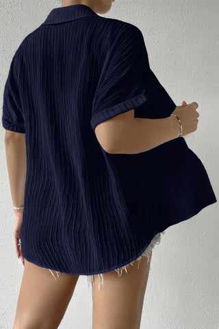 Button Down Lapel Pockets Loose Solid Shirt - Wear Arielle