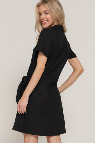 Button Down Side Bow Linen Effect Mini Dress - Wear Arielle