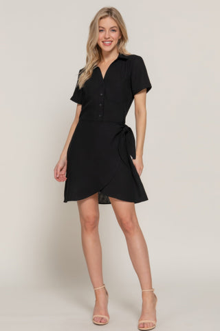 Button Down Side Bow Linen Effect Mini Dress - Wear Arielle