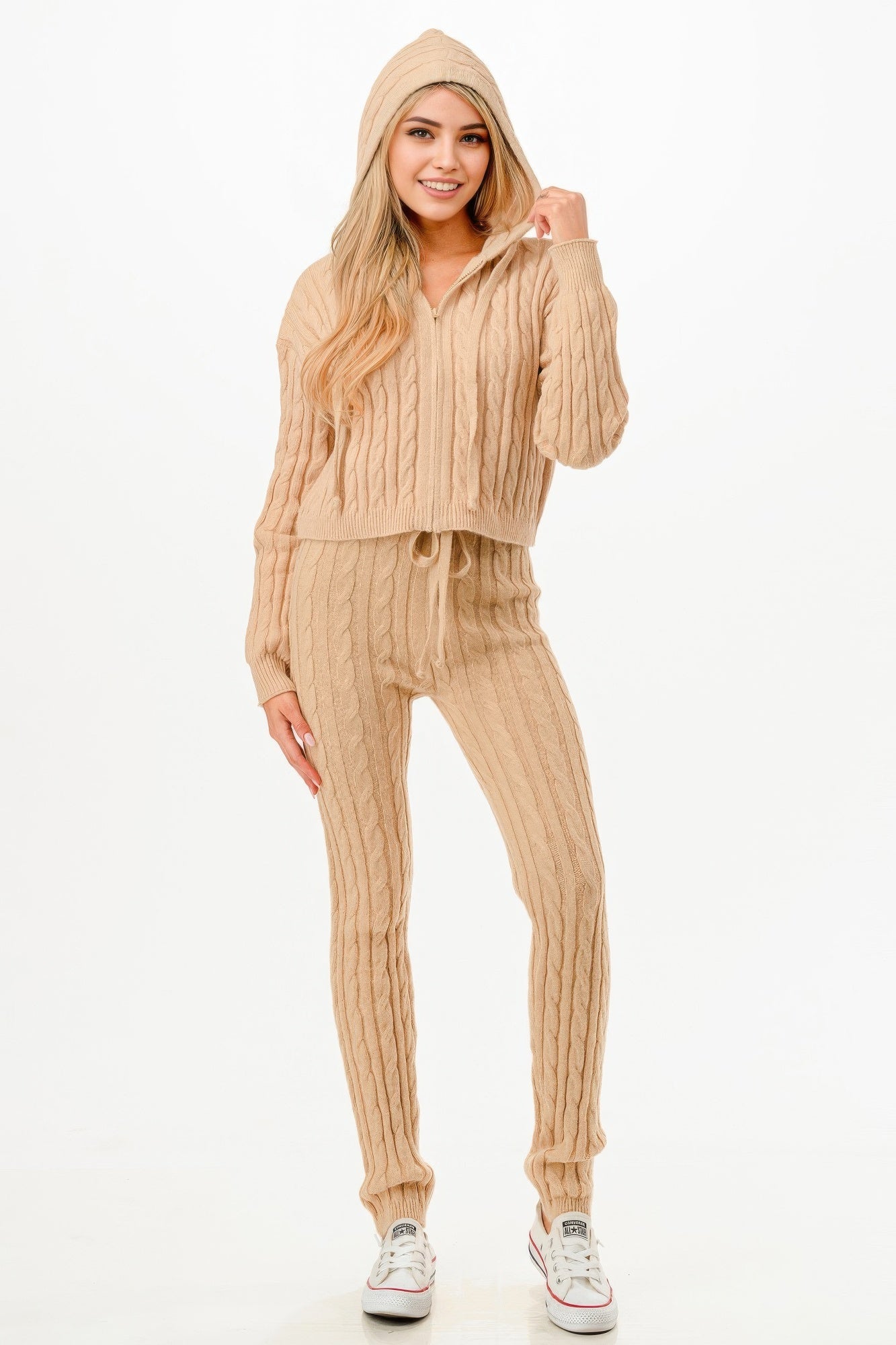 Cable Hoodie Sweater 2pcs Set - Wear Arielle