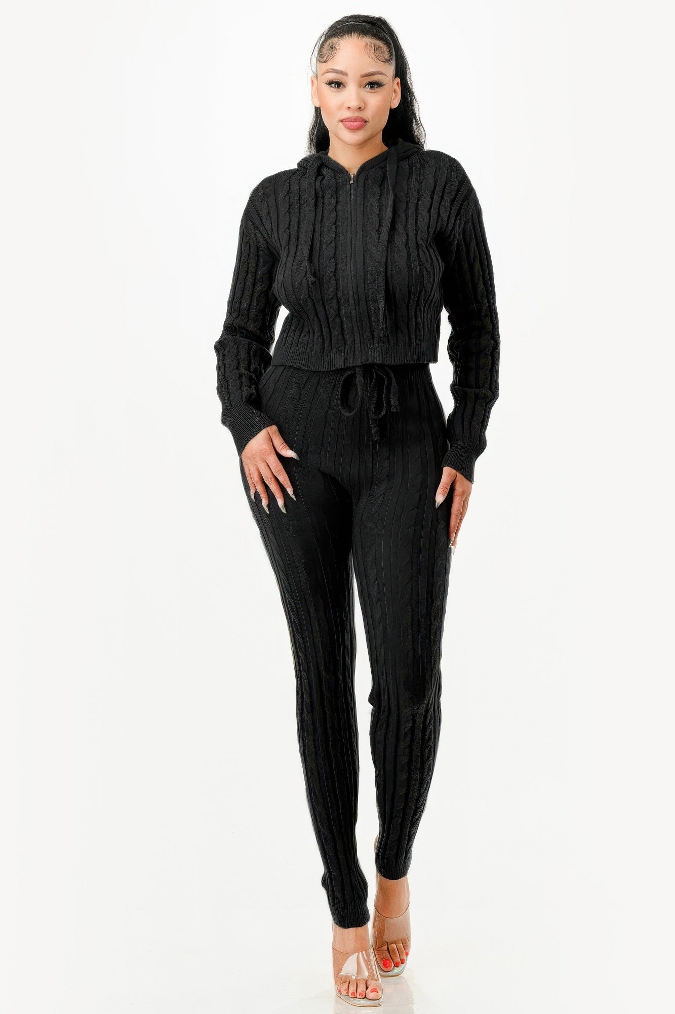 Cable Hoodie Sweater 2pcs Set - Wear Arielle
