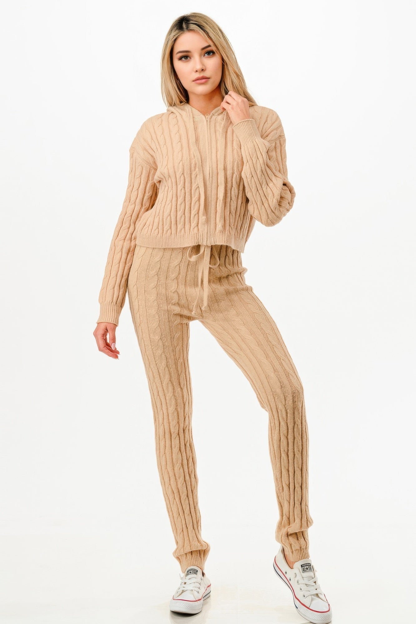 Cable Hoodie Sweater 2pcs Set - Wear Arielle