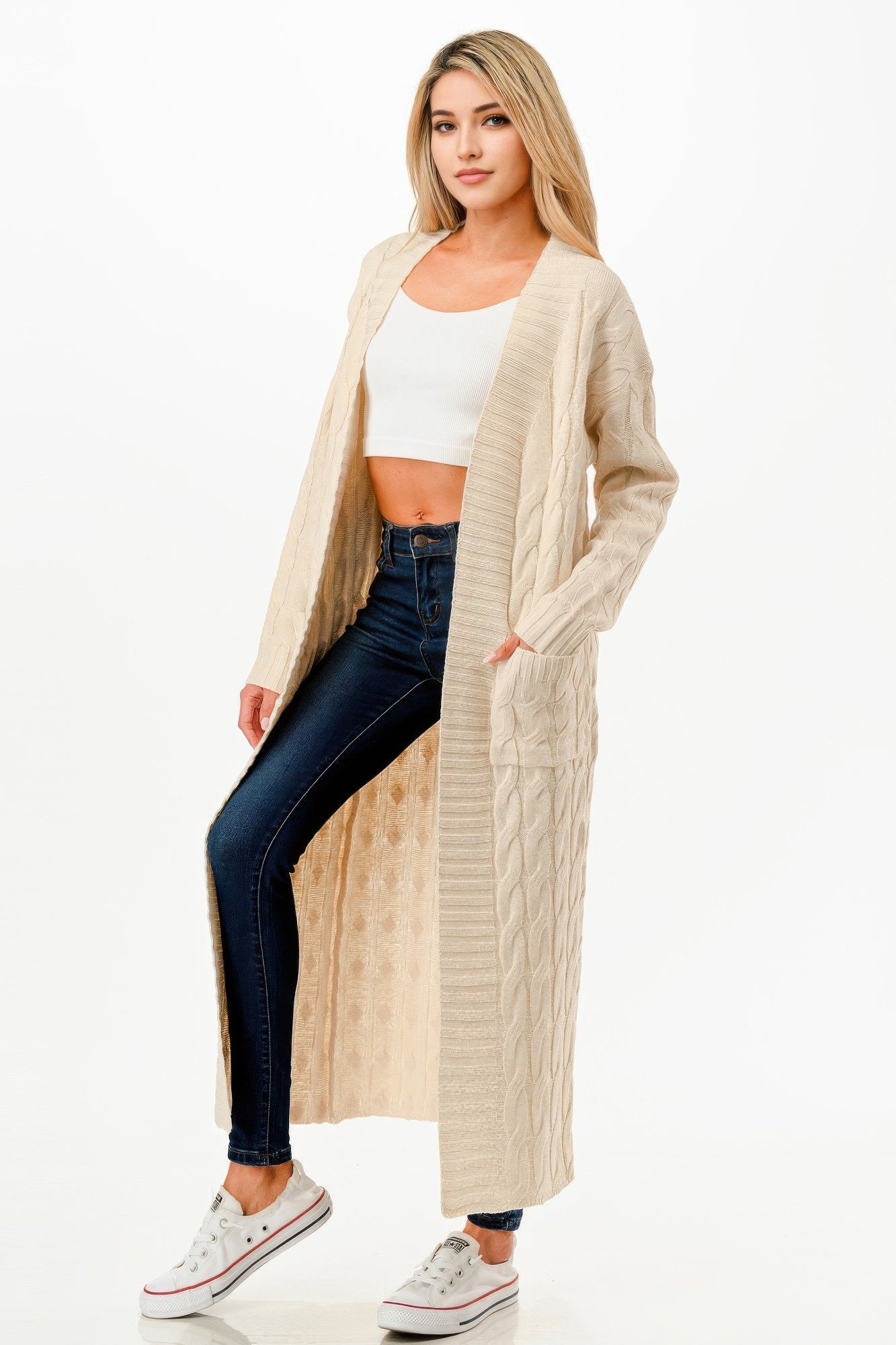 Cable Sweater Long Cardigan - Wear Arielle
