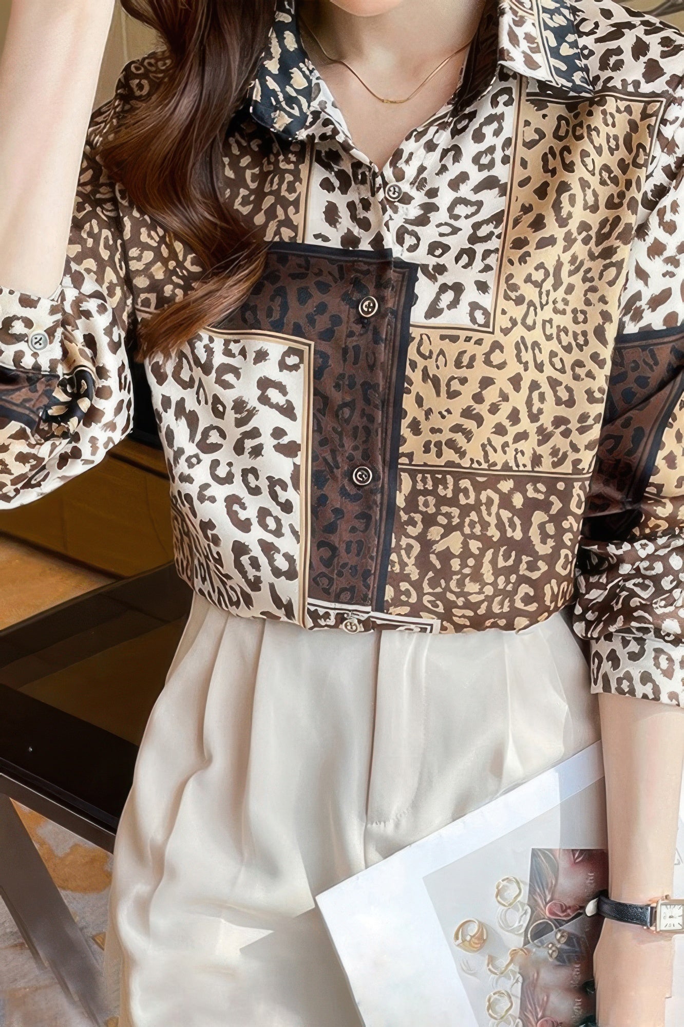 Chain Print Drop Shoulder Loose Fit Blouse - Wear Arielle