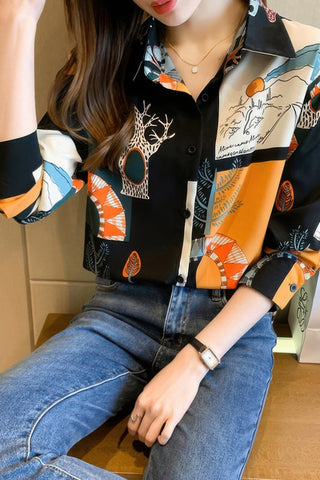 Chain Print Drop Shoulder Loose Fit Blouse - Wear Arielle
