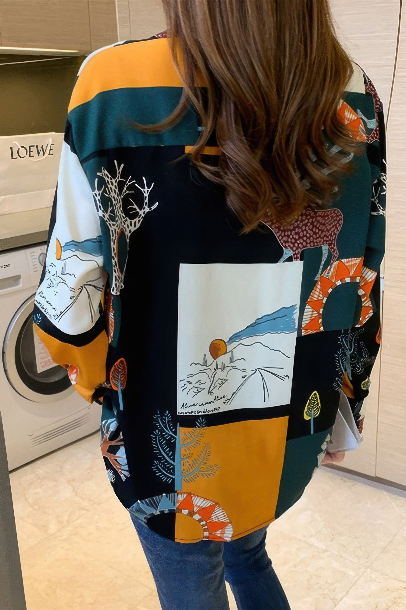 Chain Print Drop Shoulder Loose Fit Blouse - Wear Arielle