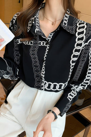 Chain Print Drop Shoulder Loose Fit Blouse - Wear Arielle
