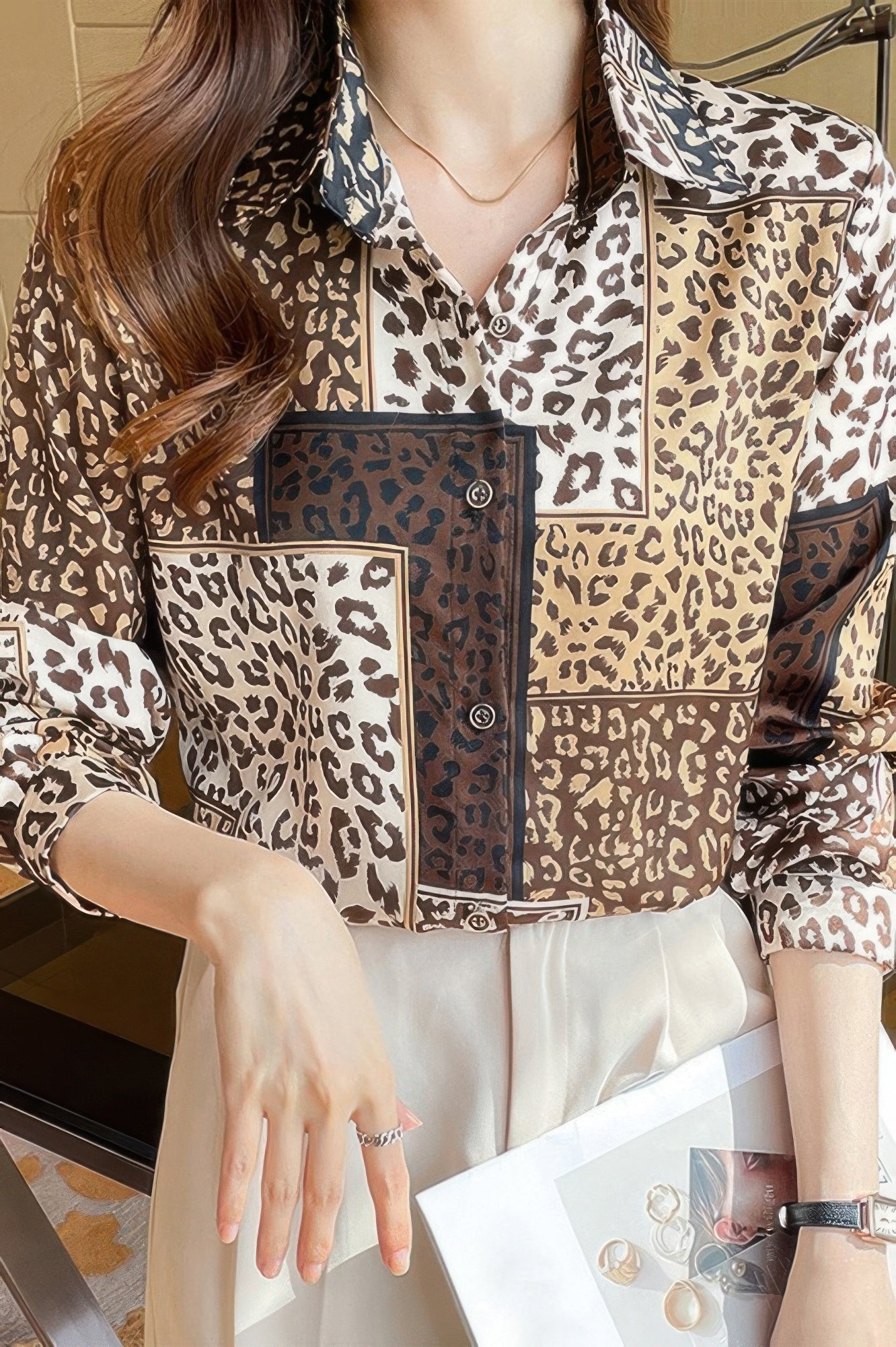 Chain Print Drop Shoulder Loose Fit Blouse - Wear Arielle
