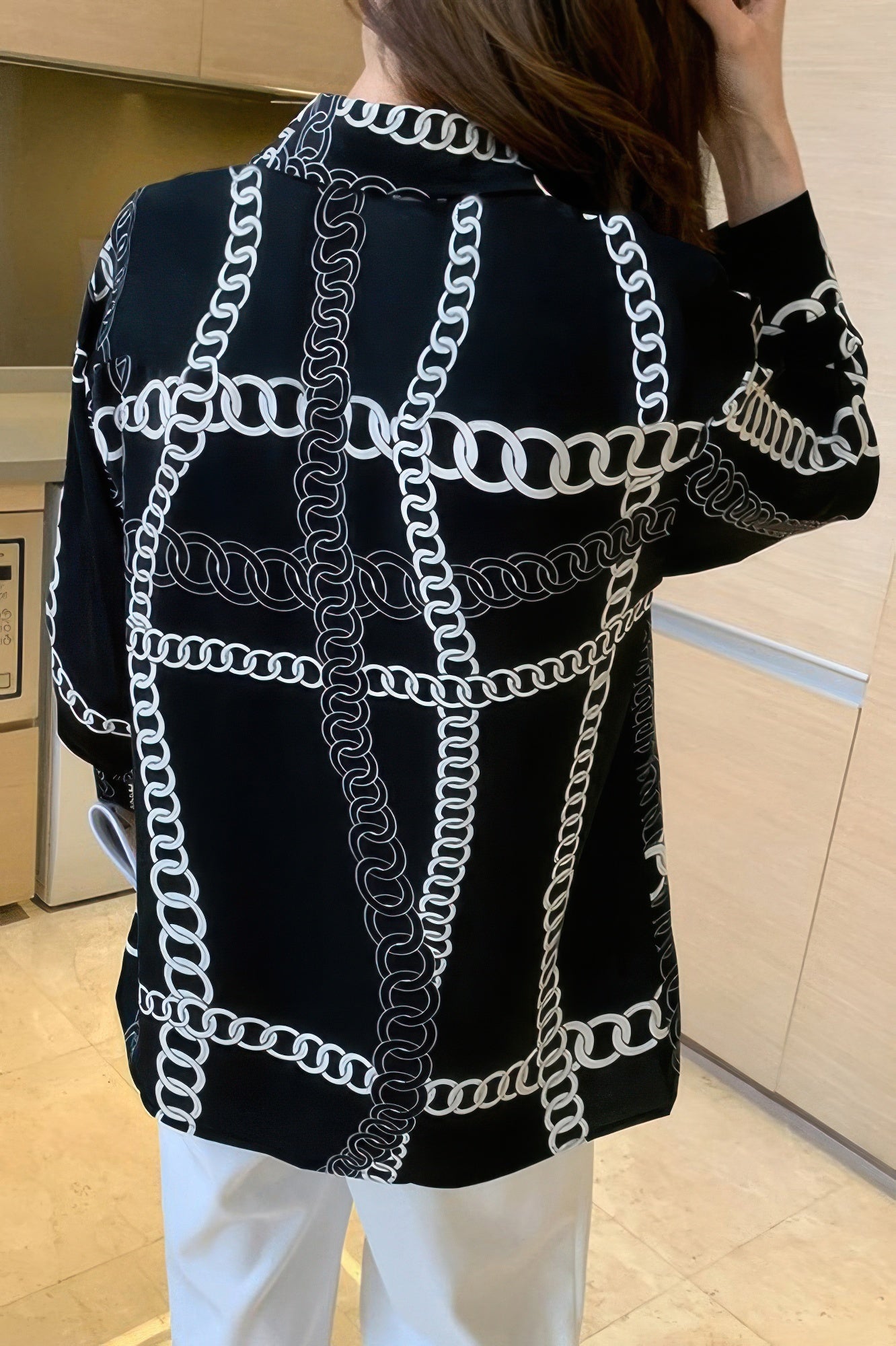 Chain Print Drop Shoulder Loose Fit Blouse - Wear Arielle
