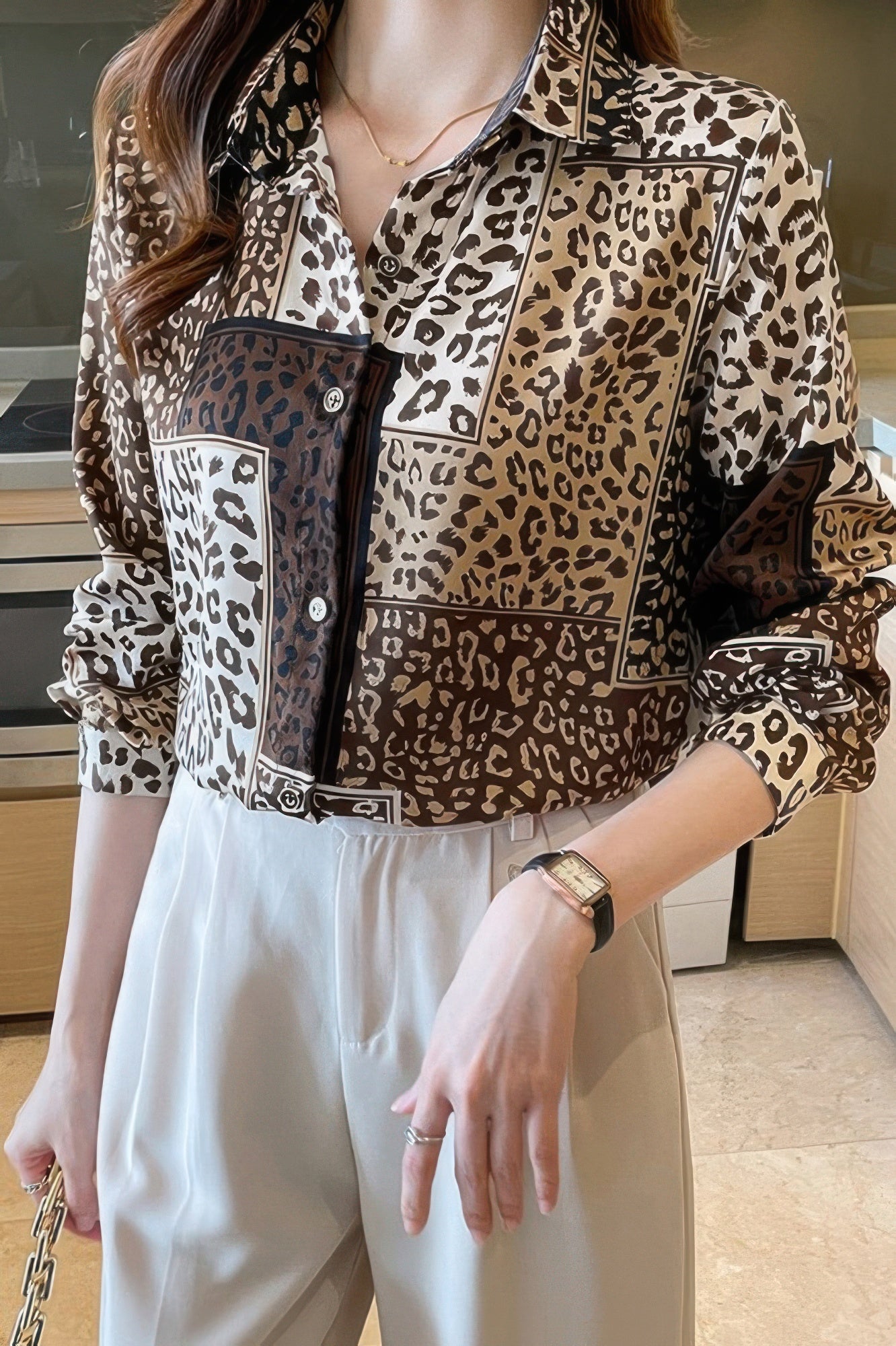 Chain Print Drop Shoulder Loose Fit Blouse - Wear Arielle