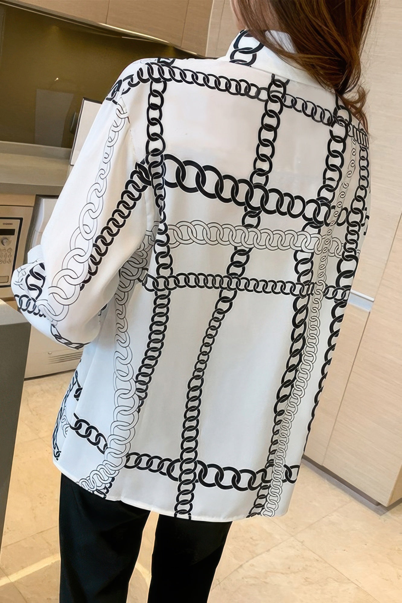 Chain Print Drop Shoulder Loose Fit Blouse - Wear Arielle