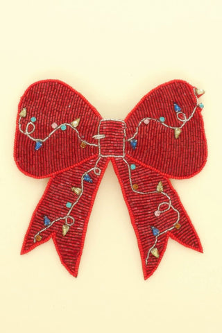 Christmas Lights Bow Beaded Barrette Hair Clip - Wear Arielle