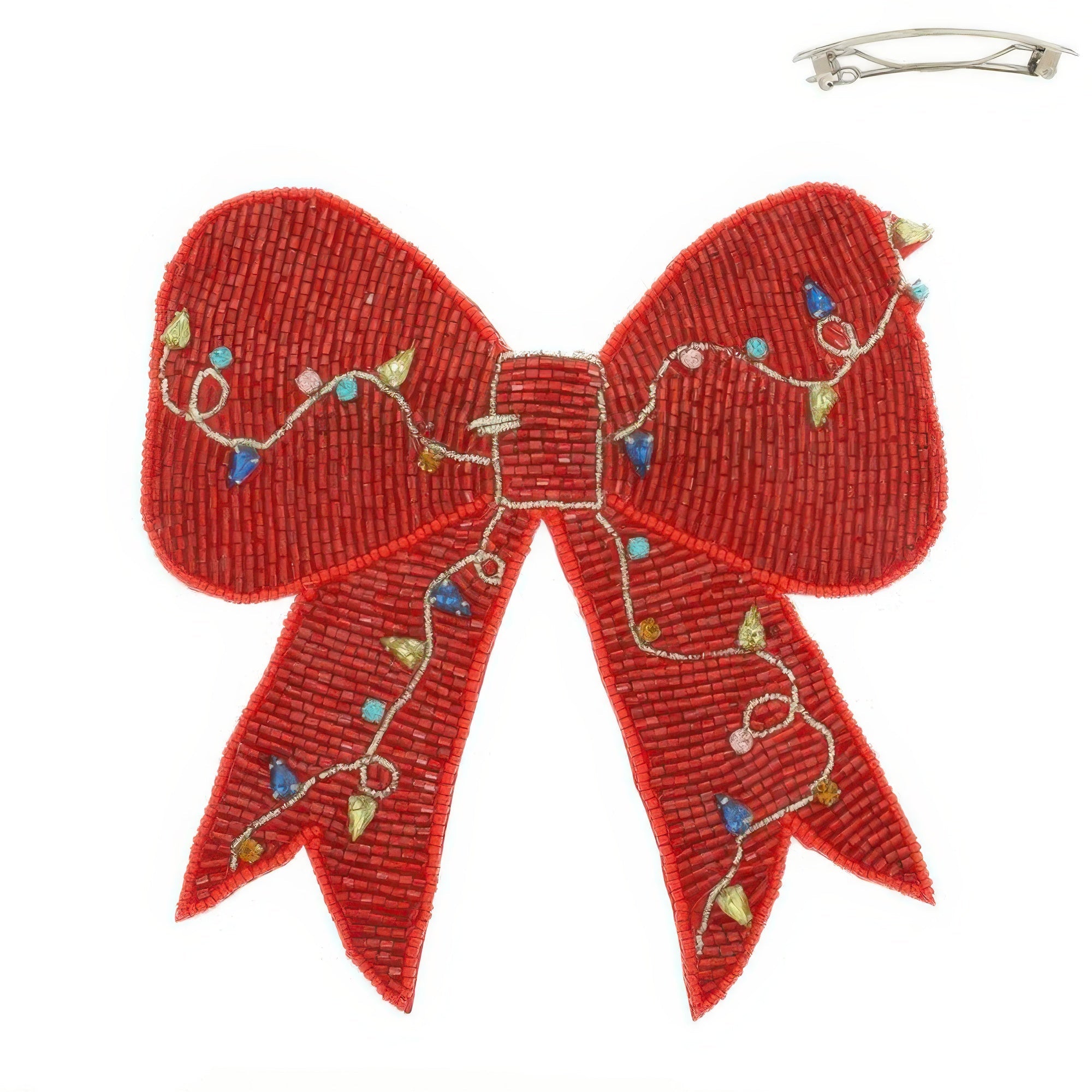 Christmas Lights Bow Beaded Barrette Hair Clip - Wear Arielle