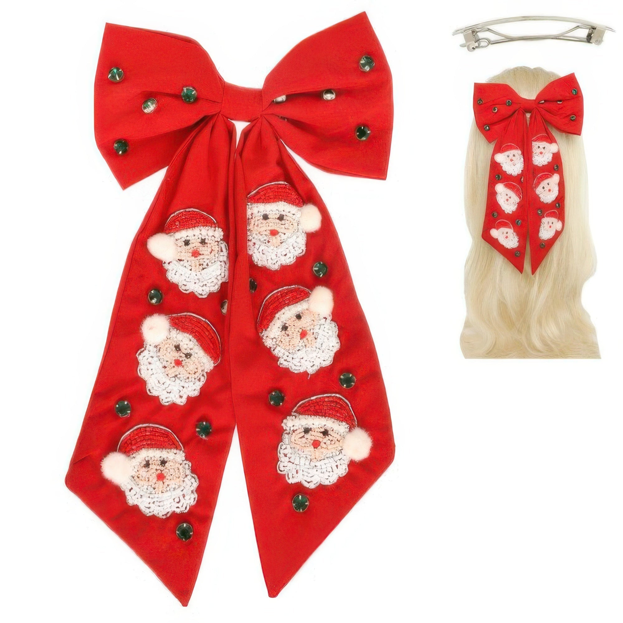 Christmas Santa Claus Bow Barrette Hair Clip - Wear Arielle