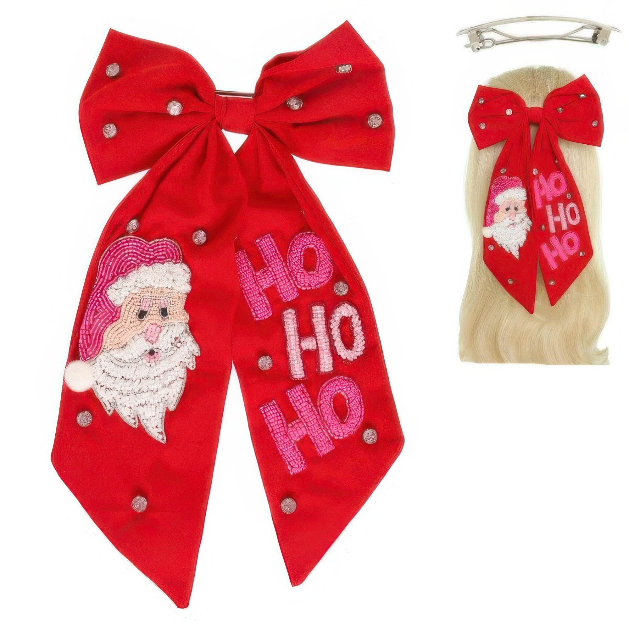 Christmas Santas Hohoho Bow Barrette Hair Clip - Wear Arielle