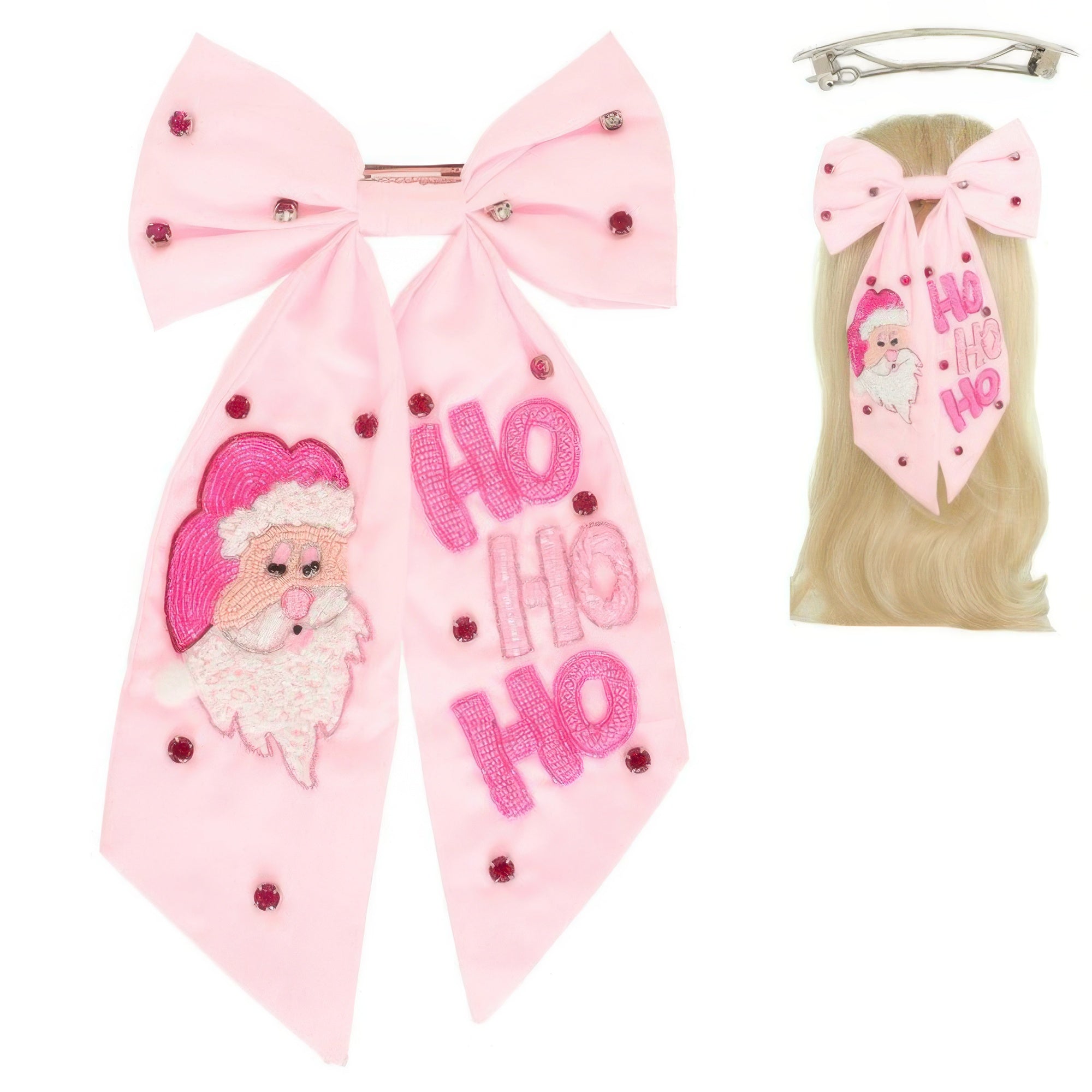 Christmas Santas Hohoho Bow Barrette Hair Clip - Wear Arielle