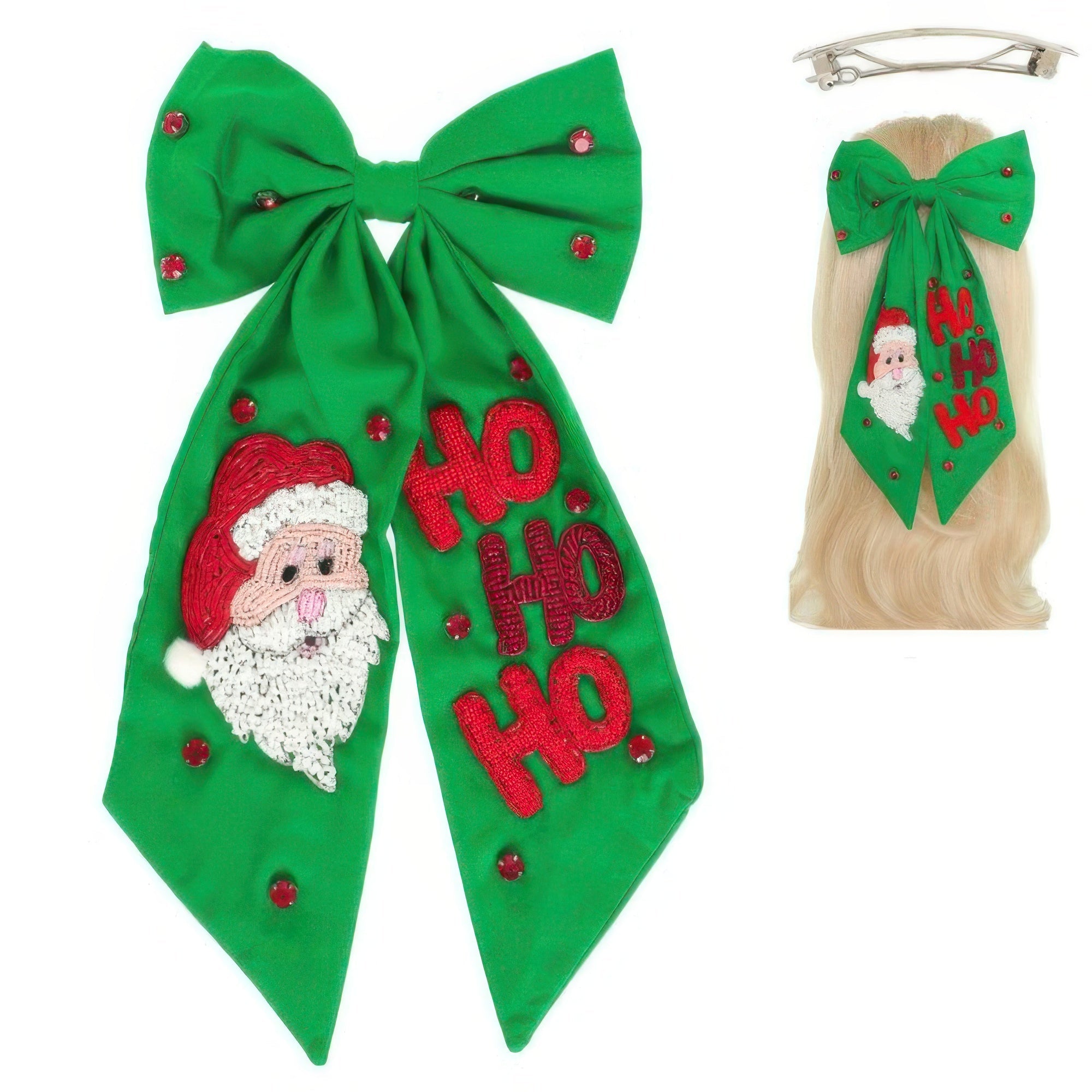 Christmas Santas Hohoho Bow Barrette Hair Clip - Wear Arielle