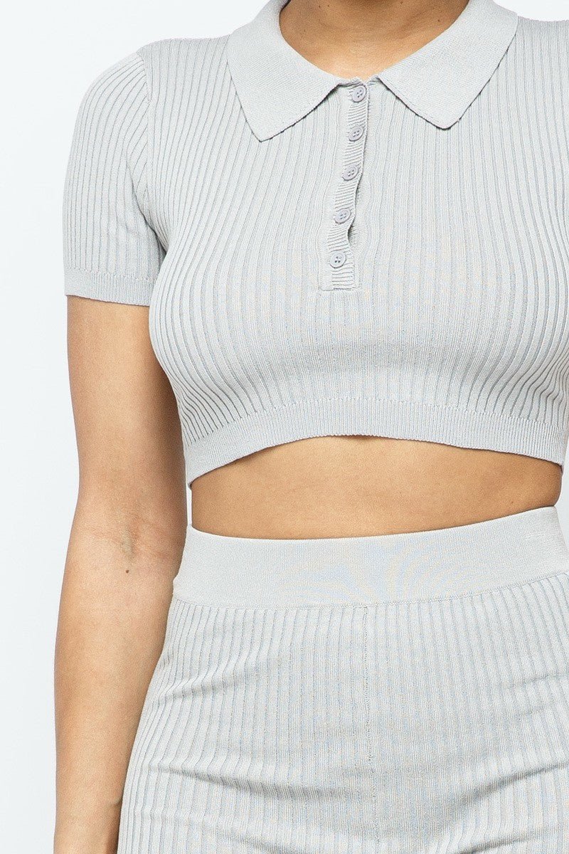 Collar Crop Top + Shorts Set - Wear Arielle