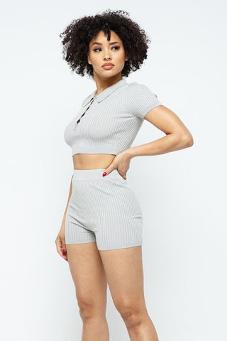 Collar Crop Top + Shorts Set - Wear Arielle