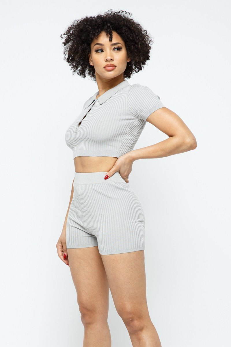Collar Crop Top + Shorts Set - Wear Arielle