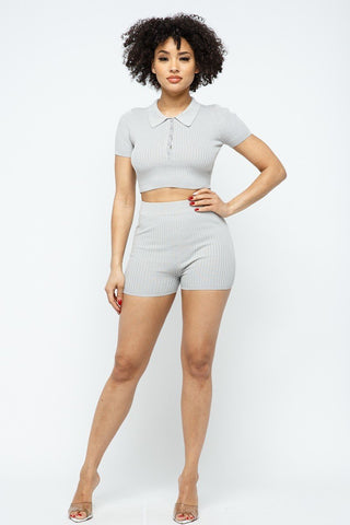 Collar Crop Top + Shorts Set - Wear Arielle