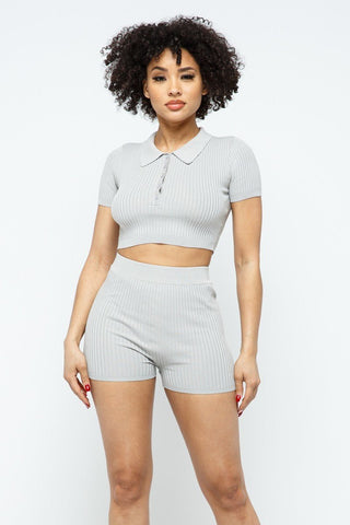 Collar Crop Top + Shorts Set - Wear Arielle